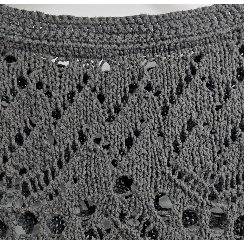 Free People Sweater Size Small Traveling Slate Gray Cotton Open Knit Crochet - Picture 11 of 15